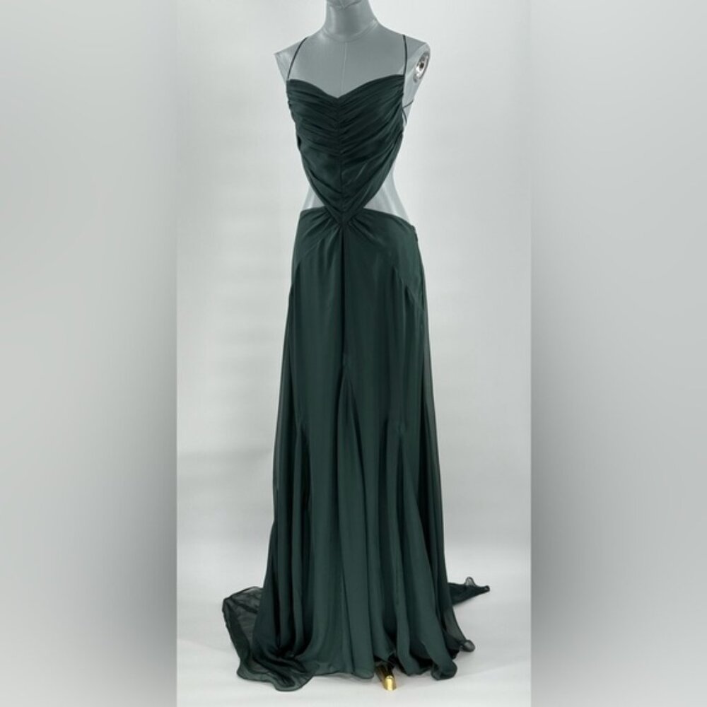 🆕 CULT GAIA 🧿 NWOT Aphea Silk Cut Out Backless Dress, Forest Green - Sz US 8